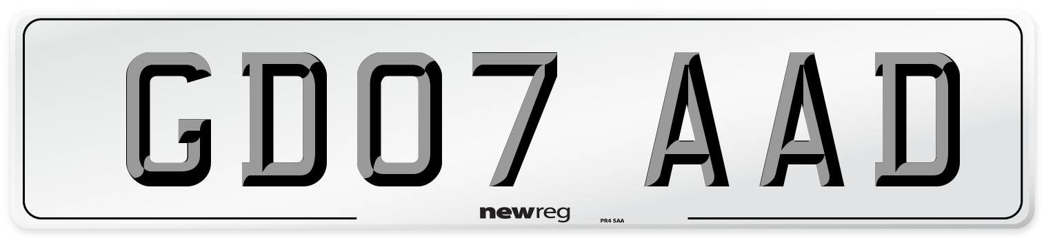 GD07 AAD Number Plate from New Reg